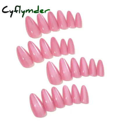 Cyflymder 24pcs Gradient Rose Pink False Nails Glossy Cat Eye Design Fake Nail Tips For Girls Women Almond Press On Nails Patch Wearable