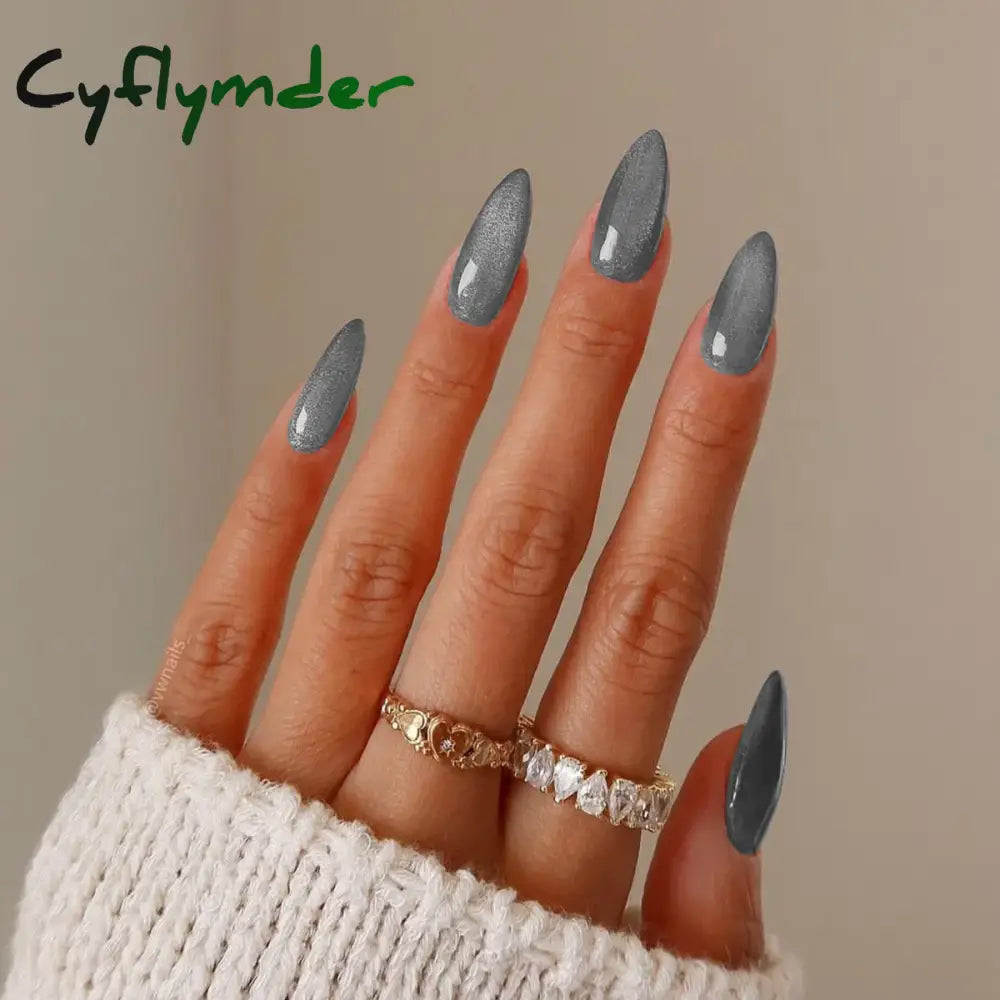 Cyflymder 24pcs Gradient Rose Pink False Nails Glossy Cat Eye Design Fake Nail Tips For Girls Women Almond Press On Nails Patch Wearable