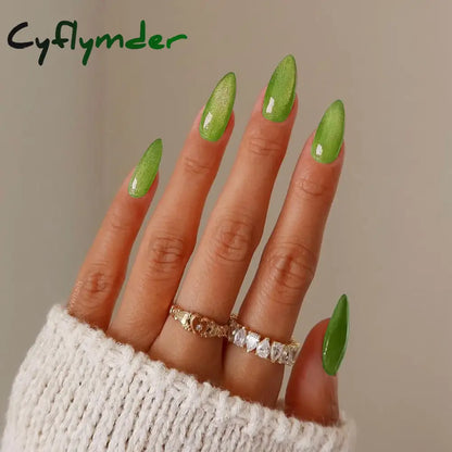 Cyflymder 24pcs Gradient Rose Pink False Nails Glossy Cat Eye Design Fake Nail Tips For Girls Women Almond Press On Nails Patch Wearable