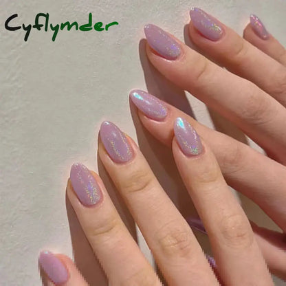 Cyflymder 24pcs Gradient Rose Pink False Nails Glossy Cat Eye Design Fake Nail Tips For Girls Women Almond Press On Nails Patch Wearable