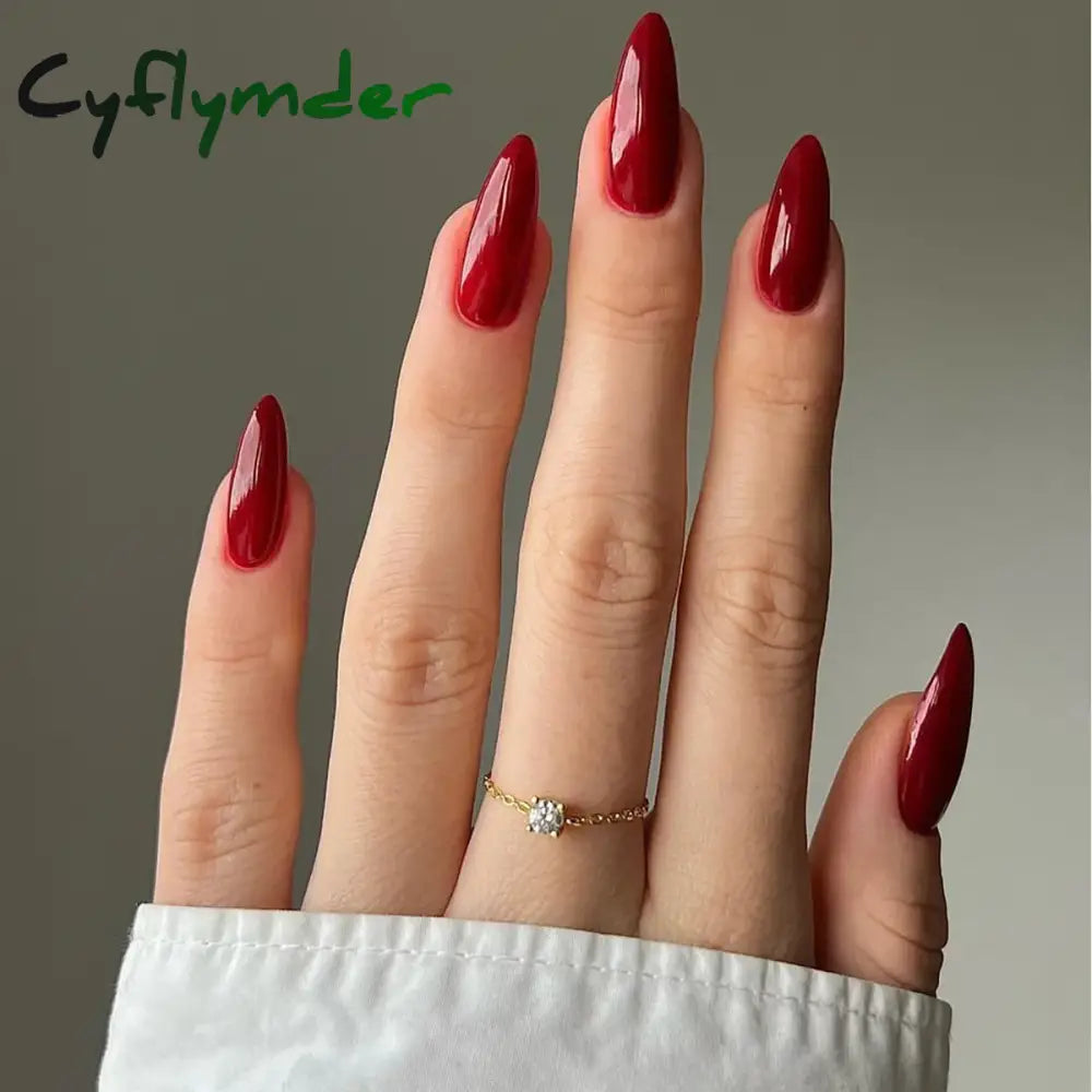 Cyflymder 24Pcs Long Almond Fake Nails with White Edge Design Wearable French Press on False Nails Simple Full Cover Nail Tips Manicure