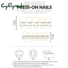 Cyflymder 24pcs Long Almond False Nails French Rose Cat Eye Dark Green Swoosh Stars Press on Nails Fake Nails DIY Manicure Detachable
