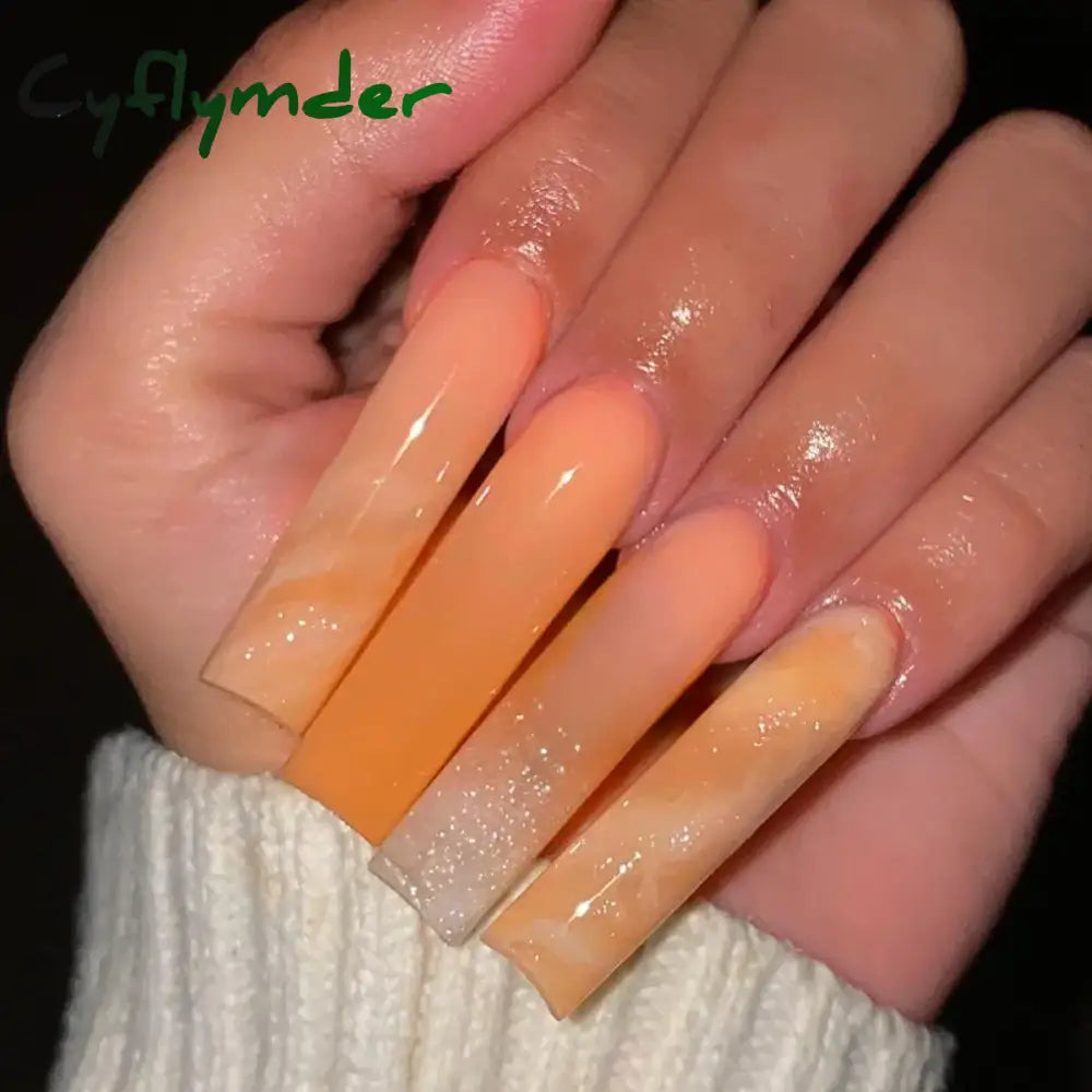 Cyflymder 24Pcs Long Ballet Square False Nails Simple French 3d Curve Design Fake Nails Wearable Press on Fake Nails Full Cover Nails Tips