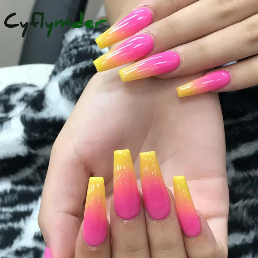 Cyflymder 24Pcs Long Ballet Square False Nails Simple French 3d Curve Design Fake Nails Wearable Press on Fake Nails Full Cover Nails Tips
