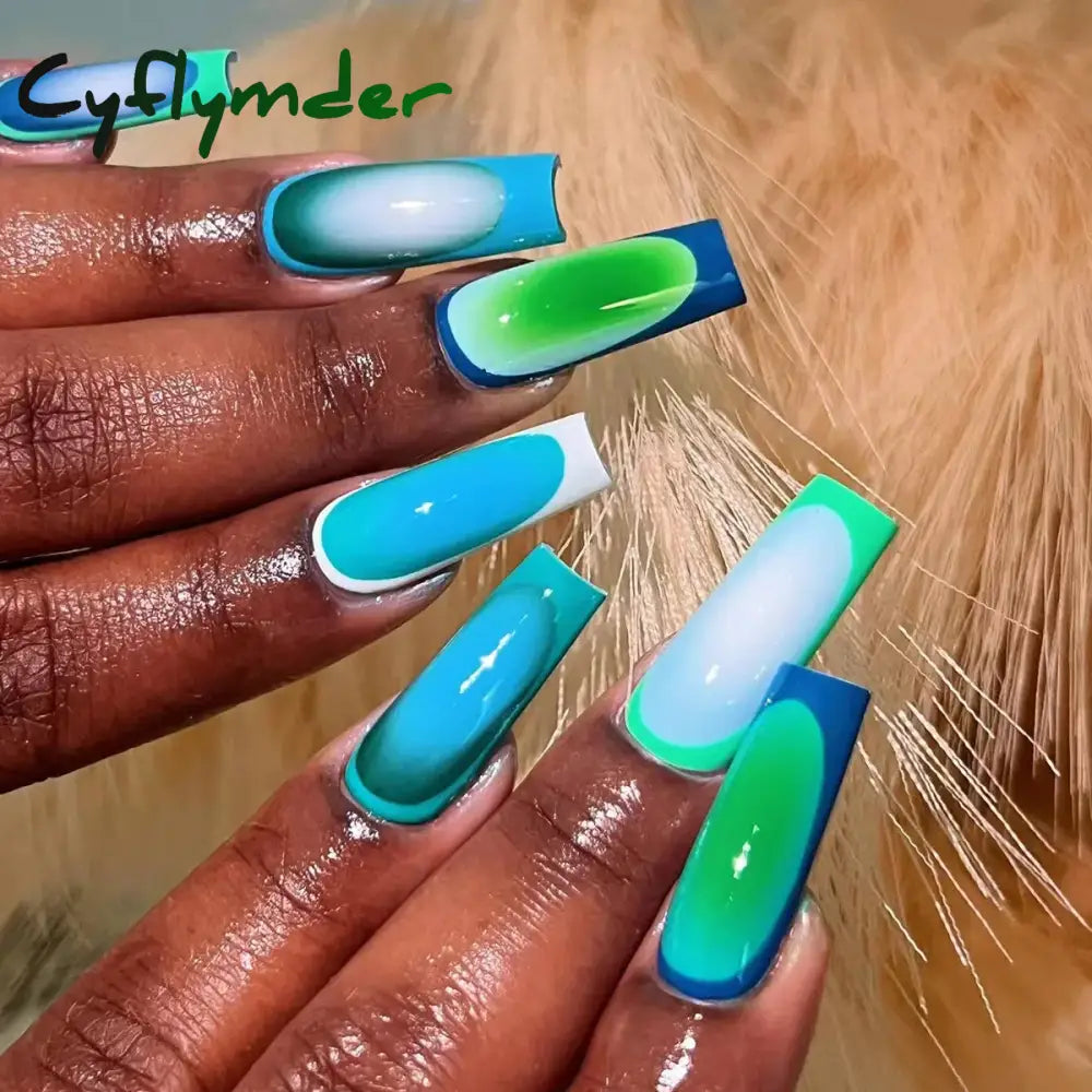 Cyflymder 24Pcs Long Ballet Square False Nails Simple French 3d Curve Design Fake Nails Wearable Press on Fake Nails Full Cover Nails Tips