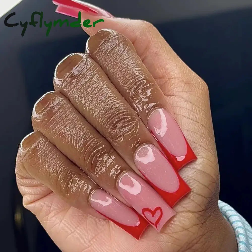 Cyflymder 24Pcs Long Ballet Square False Nails Simple French 3d Curve Design Fake Nails Wearable Press on Fake Nails Full Cover Nails Tips