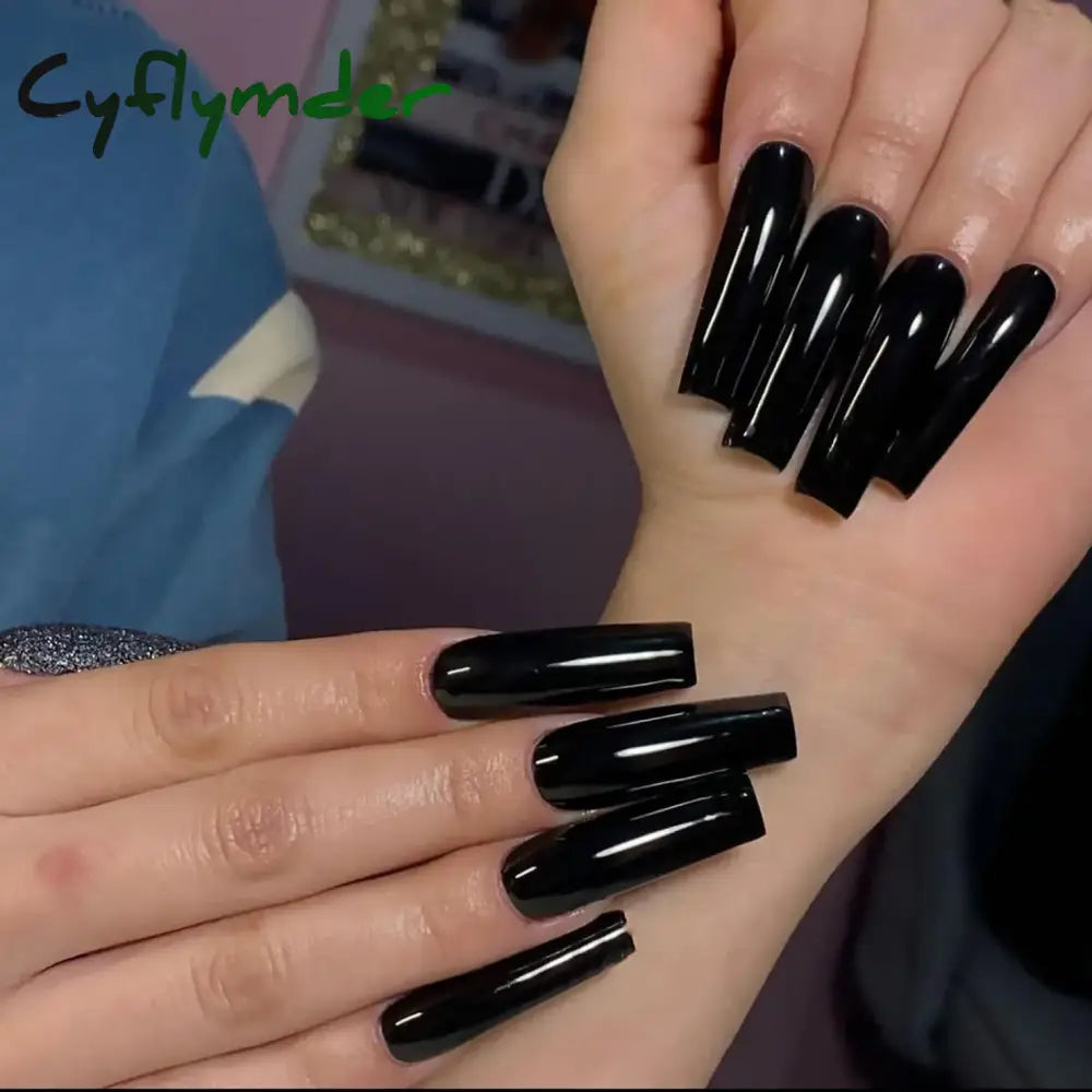 Cyflymder 24Pcs Long Ballet Square False Nails Simple French 3d Curve Design Fake Nails Wearable Press on Fake Nails Full Cover Nails Tips