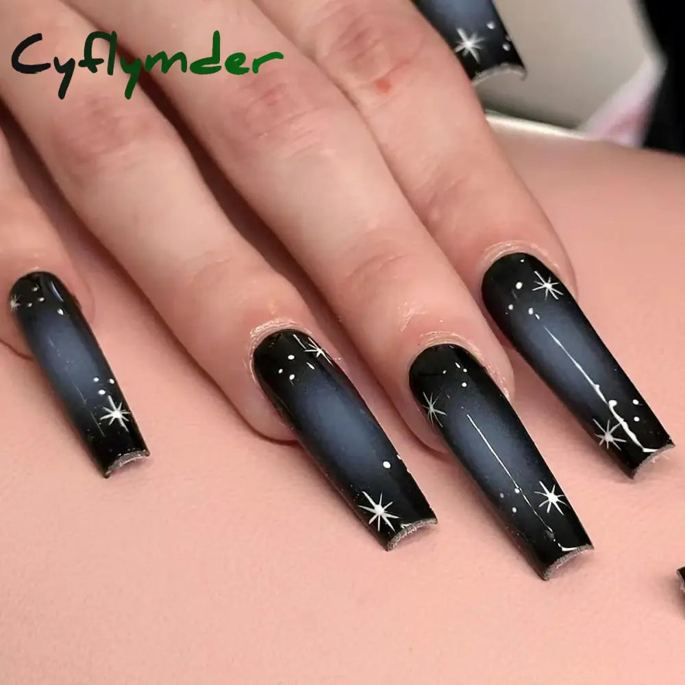 Cyflymder 24Pcs Long Ballet Square False Nails Simple French 3d Curve Design Fake Nails Wearable Press on Fake Nails Full Cover Nails Tips