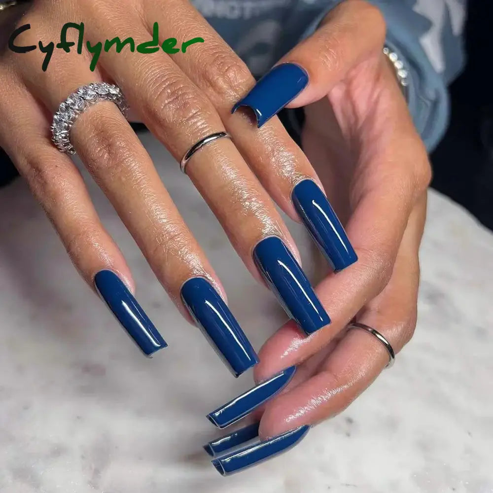 Cyflymder 24Pcs Long Ballet Square False Nails Simple French 3d Curve Design Fake Nails Wearable Press on Fake Nails Full Cover Nails Tips