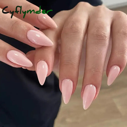 Cyflymder 24PCS Medium Stiletto Pink Ballectcore Tip Press on Nails Full Cover Fake Nail Set For Girl Mother Women Gift