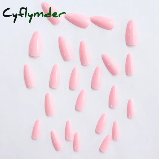 Cyflymder 24PCS Medium Stiletto Pink Ballectcore Tip Press on Nails Full Cover Fake Nail Set For Girl Mother Women Gift