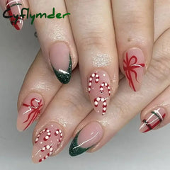 Cyflymder 24Pcs Mid-length Almond Ballet False Nails Simple Cat Eye Design Press on Fake Nail Wearable Full Cover Nail Tips Manicure Tools