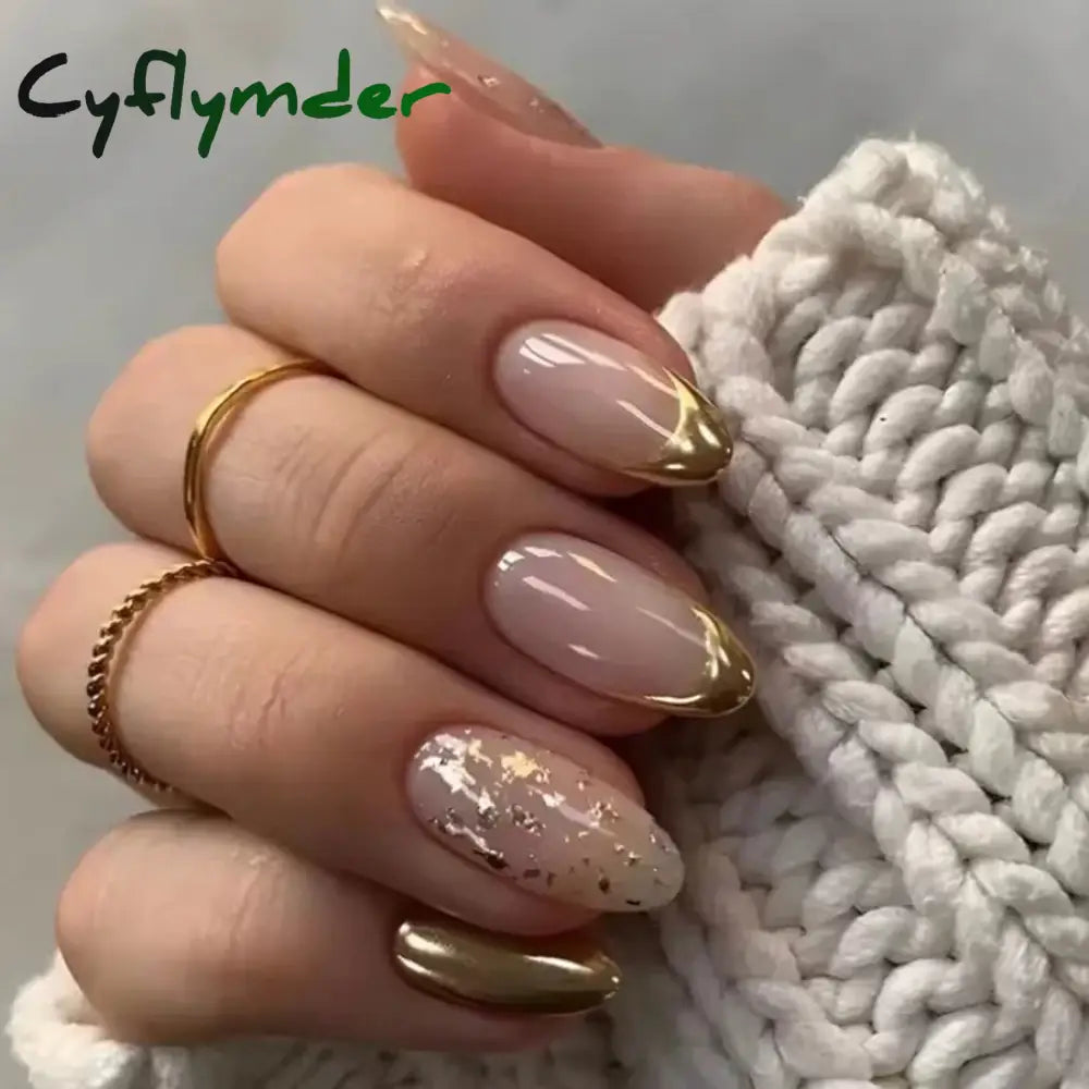 Cyflymder 24Pcs Mid-length Almond Ballet False Nails Simple Cat Eye Design Press on Fake Nail Wearable Full Cover Nail Tips Manicure Tools