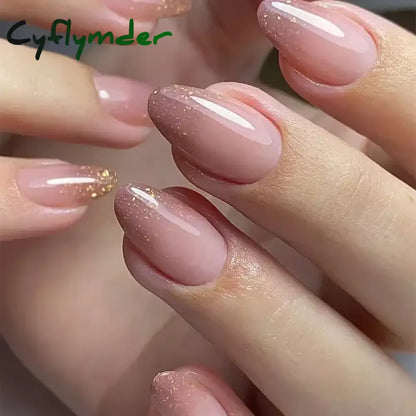 Cyflymder 24Pcs Mid-length Almond Ballet False Nails Simple Cat Eye Design Press on Fake Nail Wearable Full Cover Nail Tips Manicure Tools