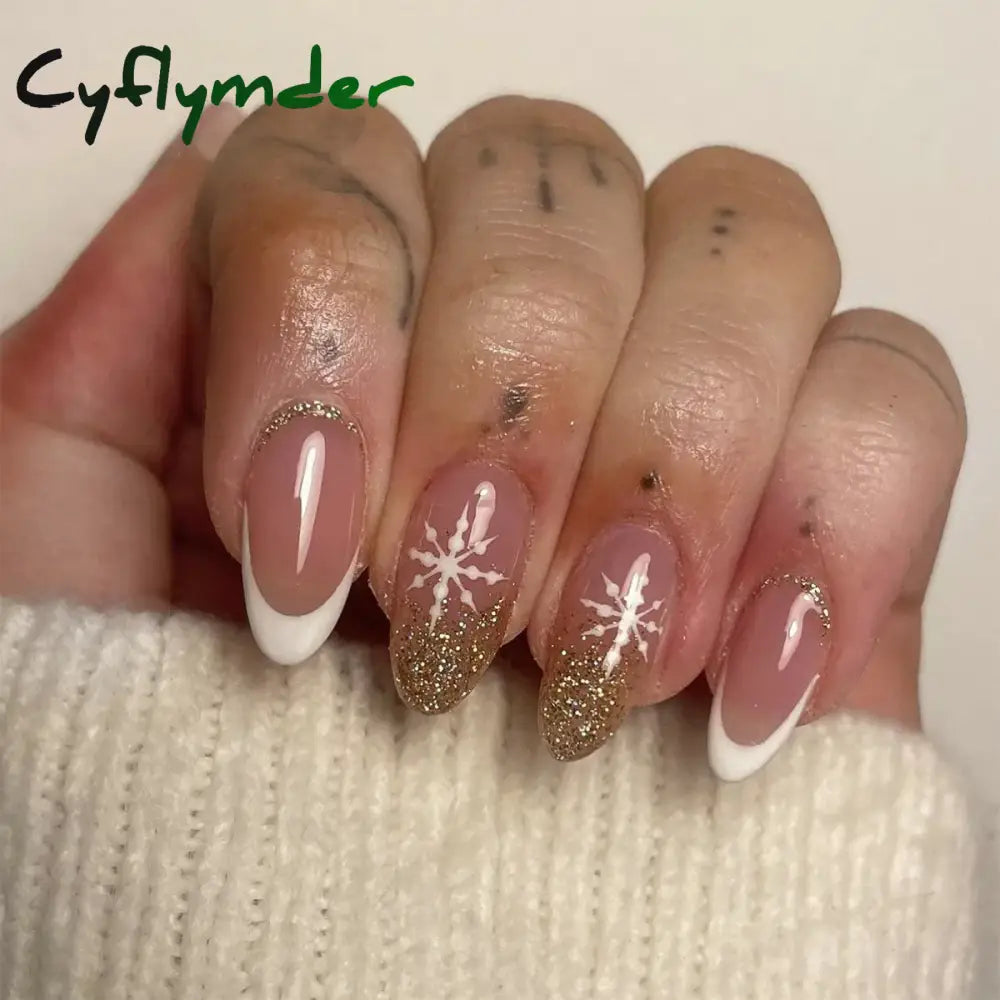 Cyflymder 24Pcs Mid-length Almond Ballet False Nails Simple Cat Eye Design Press on Fake Nail Wearable Full Cover Nail Tips Manicure Tools
