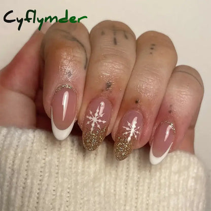 Cyflymder 24Pcs Mid-length Almond Ballet False Nails Simple Cat Eye Design Press on Fake Nail Wearable Full Cover Nail Tips Manicure Tools