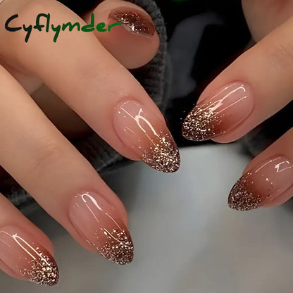 Cyflymder 24Pcs Mid-length Almond Ballet False Nails Simple Cat Eye Design Press on Fake Nail Wearable Full Cover Nail Tips Manicure Tools