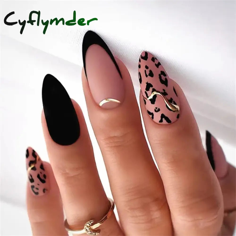 Cyflymder 24PCS Nail Art Fake Nails Long Ballerina Press on False Nails Set Handmade Orange Edge Almond Nail Seamless Removable Capsule