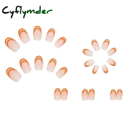 Cyflymder 24PCS Nail Art Fake Nails Long Ballerina Press on False Nails Set Handmade Orange Edge Almond Nail Seamless Removable Capsule