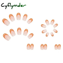 Cyflymder 24PCS Nail Art Fake Nails Long Ballerina Press on False Nails Set Handmade Orange Edge Almond Nail Seamless Removable Capsule