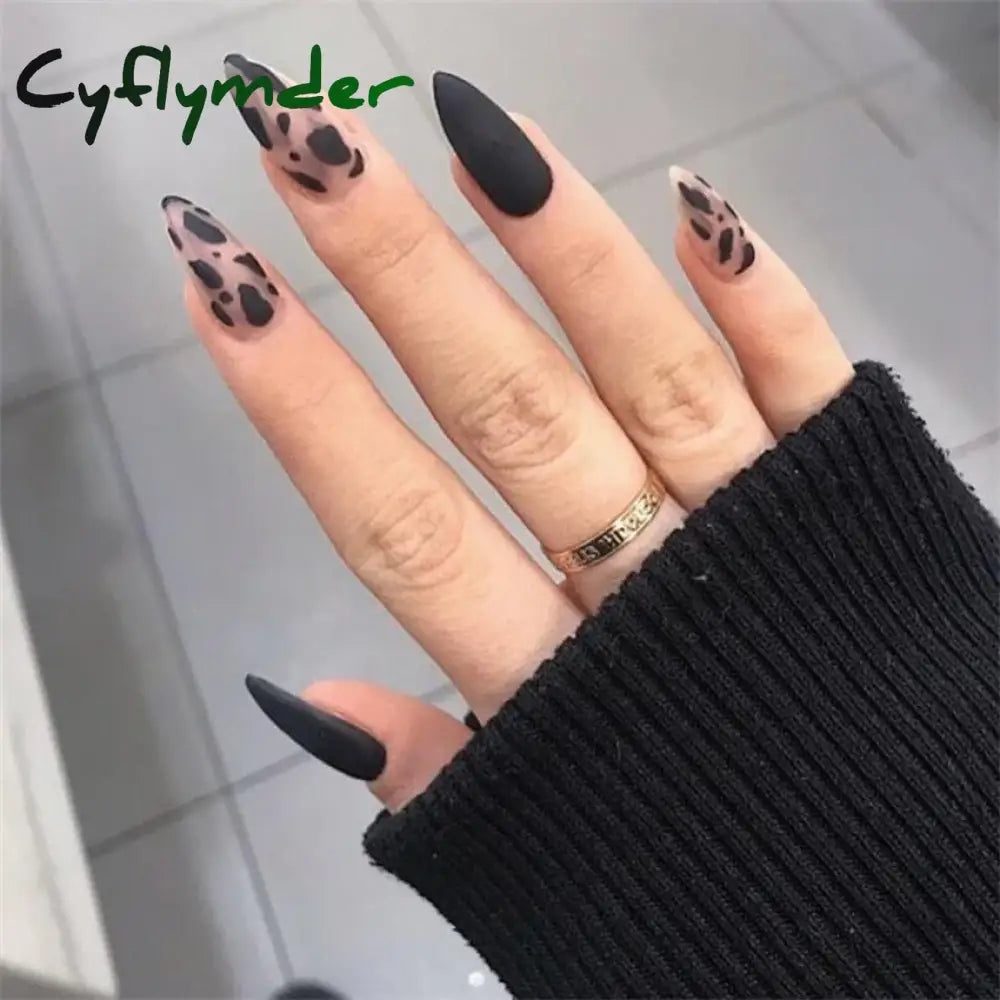 Cyflymder 24PCS Nail Art Fake Nails Long Ballerina Press on False Nails Set Handmade Orange Edge Almond Nail Seamless Removable Capsule