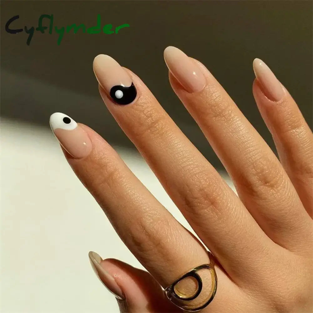 Cyflymder 24PCS Nail Art Fake Nails Long Ballerina Press on False Nails Set Handmade Orange Edge Almond Nail Seamless Removable Capsule