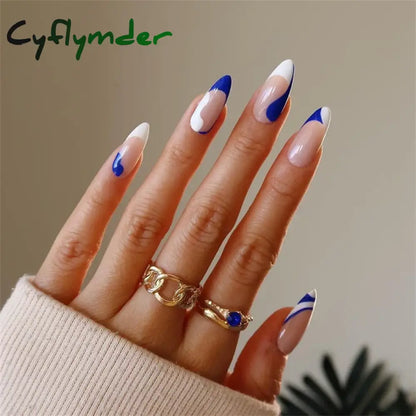 Cyflymder 24PCS Nail Art Fake Nails Long Ballerina Press on False Nails Set Handmade Orange Edge Almond Nail Seamless Removable Capsule