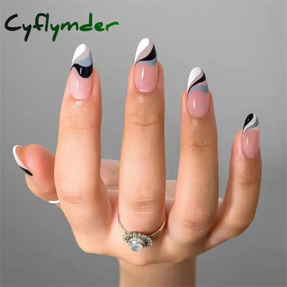 Cyflymder 24PCS Nail Art Fake Nails Long Ballerina Press on False Nails Set Handmade Orange Edge Almond Nail Seamless Removable Capsule