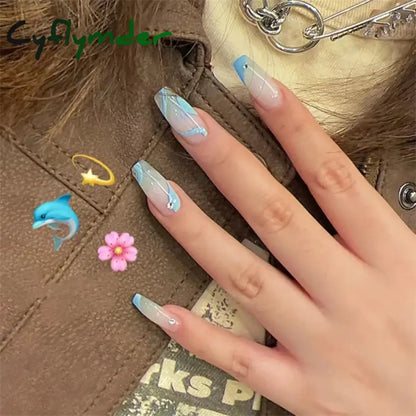 Cyflymder 24PCS Nail Art Fake Nails Long Ballerina Press on False Nails Set Handmade Orange Edge Almond Nail Seamless Removable Capsule