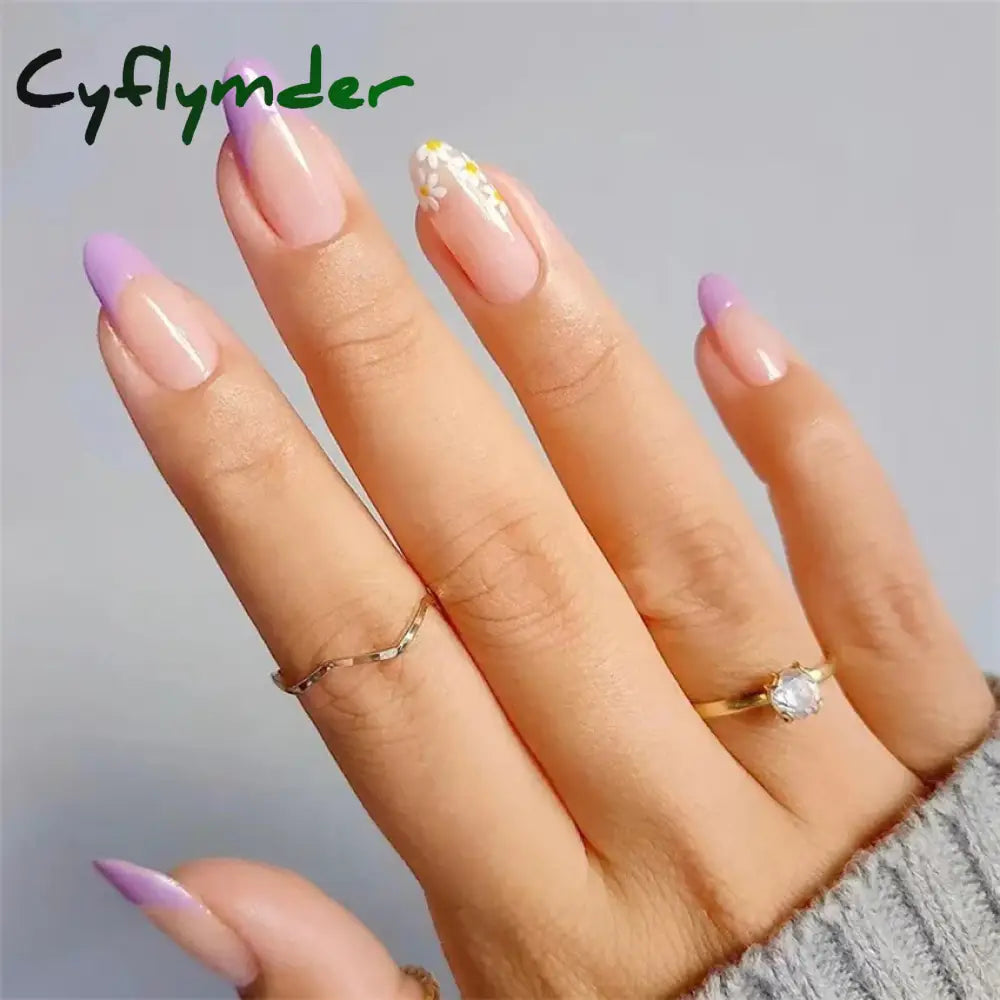 Cyflymder 24PCS Nail Art Fake Nails Long Ballerina Press on False Nails Set Handmade Orange Edge Almond Nail Seamless Removable Capsule