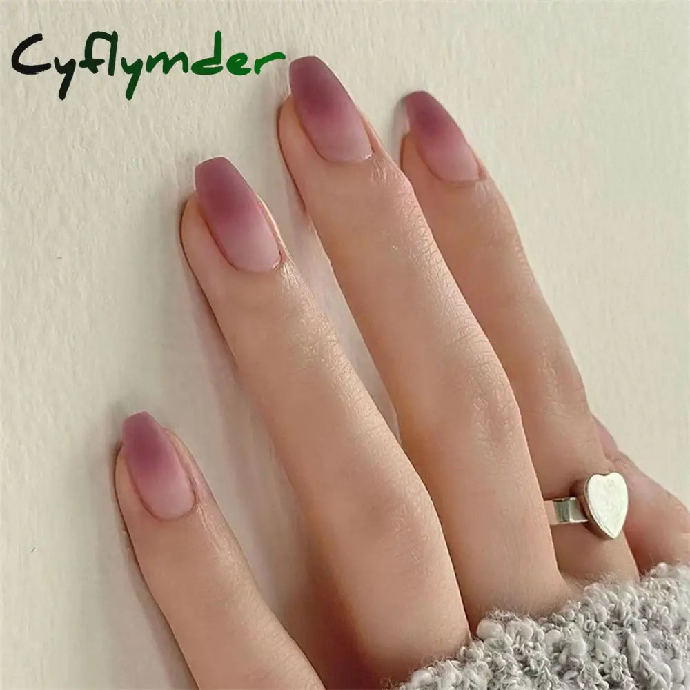 Cyflymder 24PCS Nail Art Fake Nails Long Ballerina Press on False Nails Set Handmade Orange Edge Almond Nail Seamless Removable Capsule
