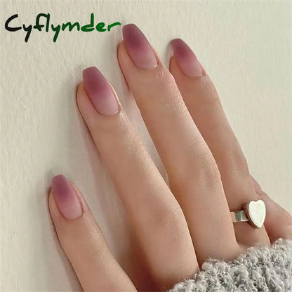 Cyflymder 24PCS Nail Art Fake Nails Long Ballerina Press on False Nails Set Handmade Orange Edge Almond Nail Seamless Removable Capsule