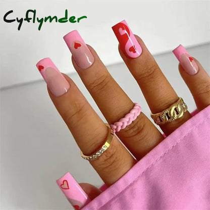 Cyflymder 24PCS Nail Art Fake Nails Long Ballerina Press on False Nails Set Handmade Orange Edge Almond Nail Seamless Removable Capsule