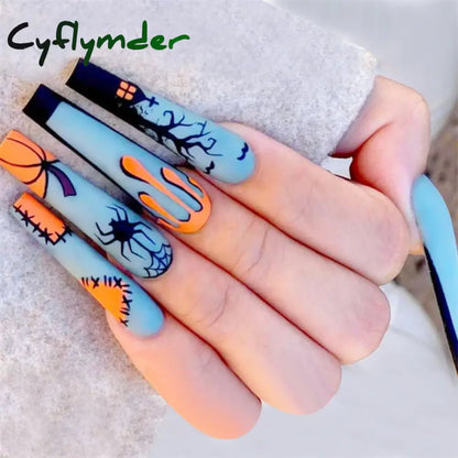 Cyflymder 24PCS Nail Art Fake Nails Long Ballerina Press on False Nails Set Handmade Orange Edge Almond Nail Seamless Removable Capsule