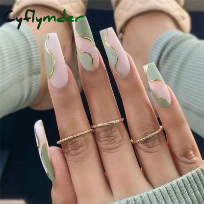 Cyflymder 24PCS Nail Art Fake Nails Long Ballerina Press on False Nails Set Handmade Orange Edge Almond Nail Seamless Removable Capsule