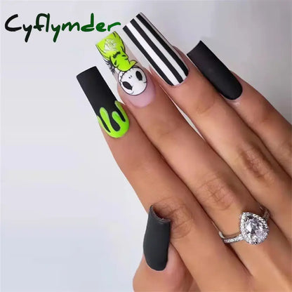 Cyflymder 24PCS Nail Art Fake Nails Long Ballerina Press on False Nails Set Handmade Orange Edge Almond Nail Seamless Removable Capsule
