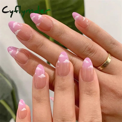 Cyflymder 24PCS Nail Art Fake Nails Long Ballerina Press on False Nails Set Handmade Orange Edge Almond Nail Seamless Removable Capsule