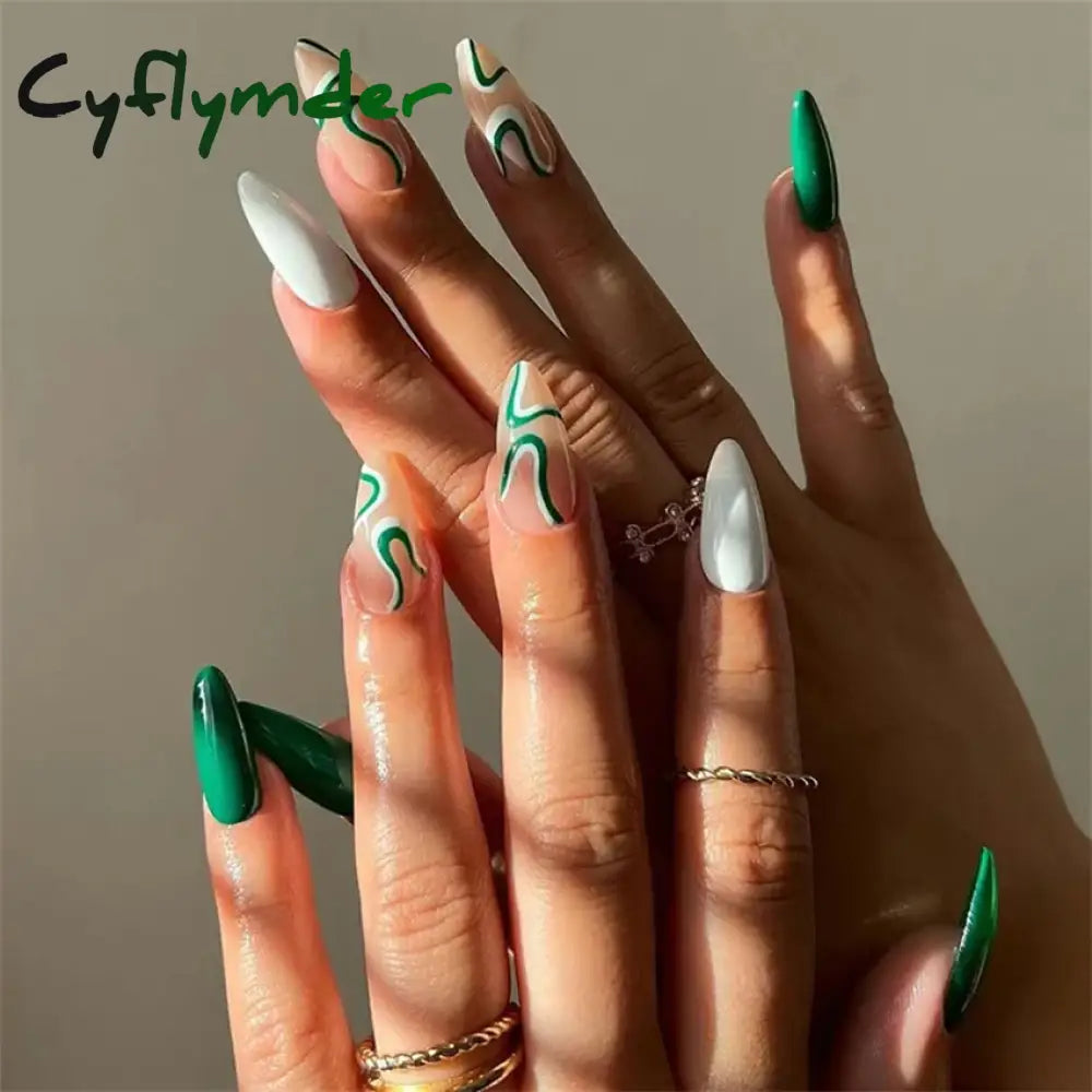 Cyflymder 24PCS Nail Art Fake Nails Long Ballerina Press on False Nails Set Handmade Orange Edge Almond Nail Seamless Removable Capsule
