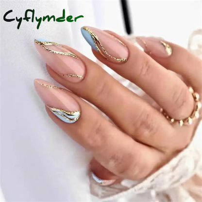 Cyflymder 24PCS Nail Art Fake Nails Long Ballerina Press on False Nails Set Handmade Orange Edge Almond Nail Seamless Removable Capsule