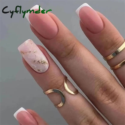 Cyflymder 24PCS Nail Art Fake Nails Long Ballerina Press on False Nails Set Handmade Orange Edge Almond Nail Seamless Removable Capsule