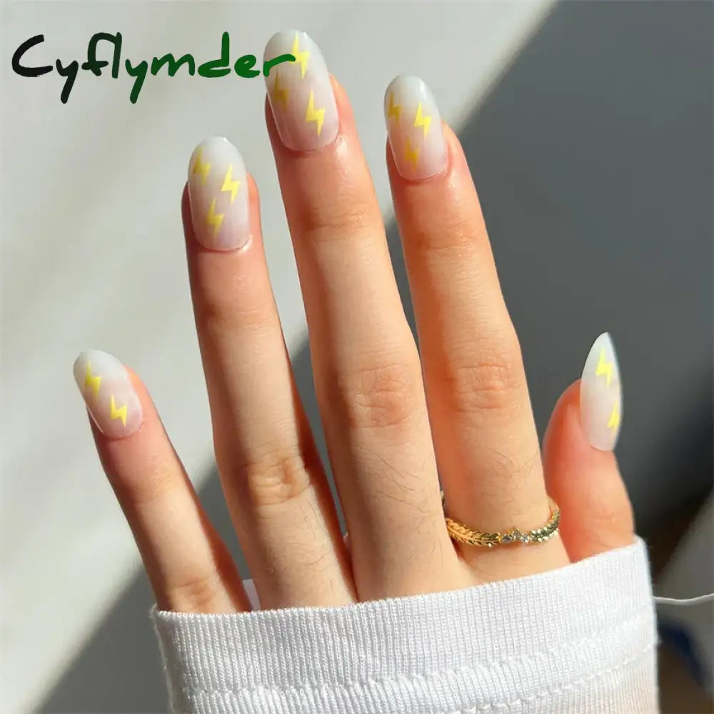 Cyflymder 24PCS Nail Art Fake Nails Long Ballerina Press on False Nails Set Handmade Orange Edge Almond Nail Seamless Removable Capsule