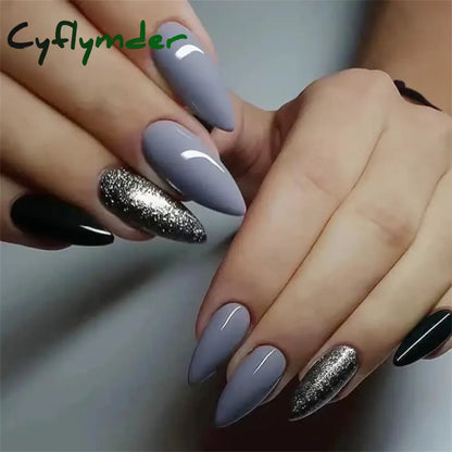 Cyflymder 24PCS Nail Art Fake Nails Long Ballerina Press on False Nails Set Handmade Orange Edge Almond Nail Seamless Removable Capsule