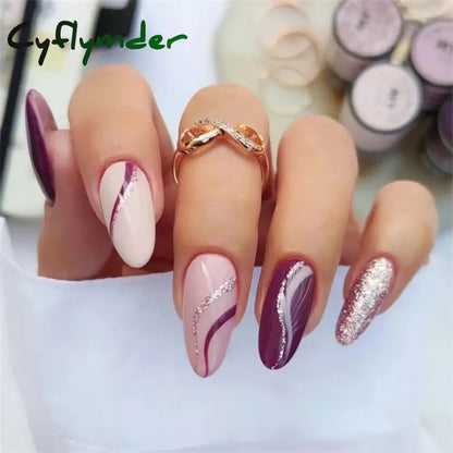 Cyflymder 24PCS Nail Art Fake Nails Long Ballerina Press on False Nails Set Handmade Orange Edge Almond Nail Seamless Removable Capsule