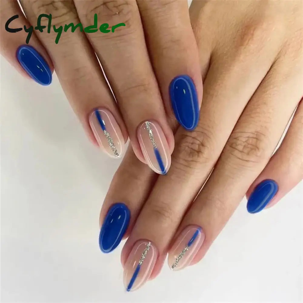 Cyflymder 24PCS Nail Art Fake Nails Long Ballerina Press on False Nails Set Handmade Orange Edge Almond Nail Seamless Removable Capsule