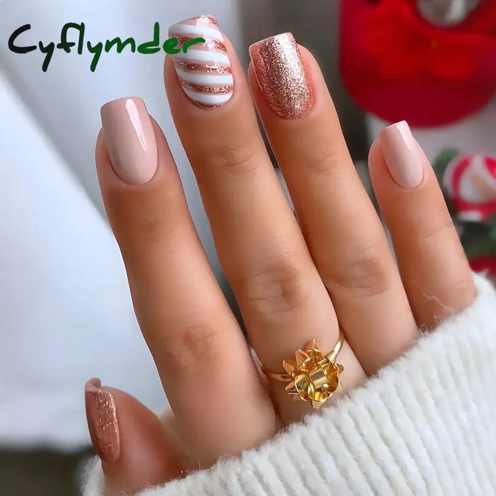 Cyflymder 24PCS Nail Art Fake Nails Long Ballerina Press on False Nails Set Handmade Orange Edge Almond Nail Seamless Removable Capsule