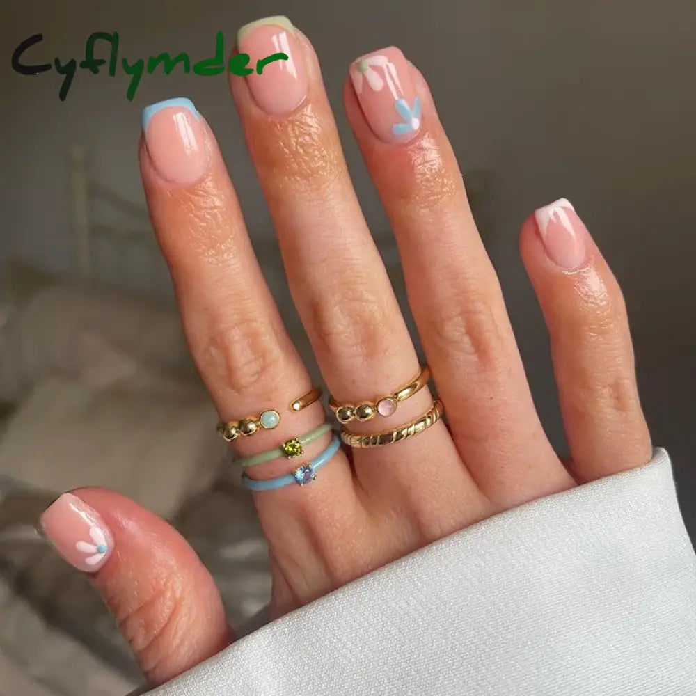 Cyflymder 24PCS Nail Art Fake Nails Long Ballerina Press on False Nails Set Handmade Orange Edge Almond Nail Seamless Removable Capsule