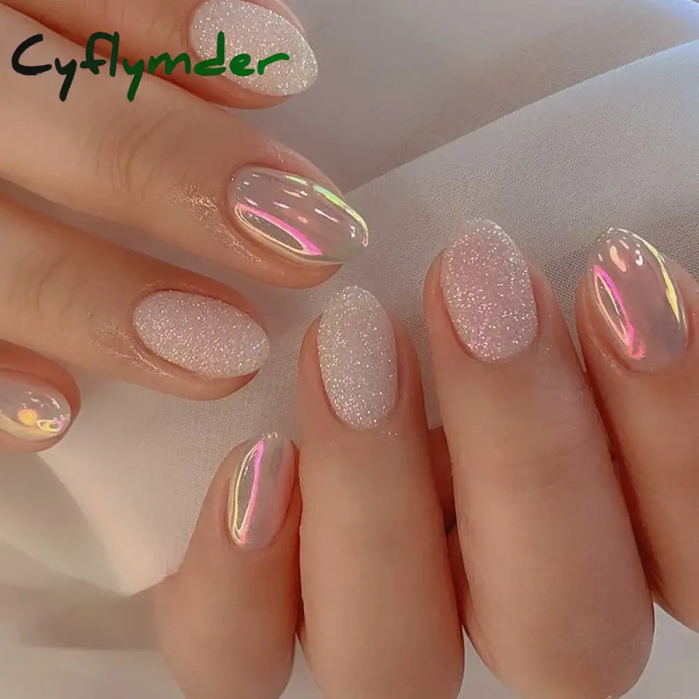 Cyflymder 24PCS Nail Art Fake Nails Long Ballerina Press on False Nails Set Handmade Orange Edge Almond Nail Seamless Removable Capsule