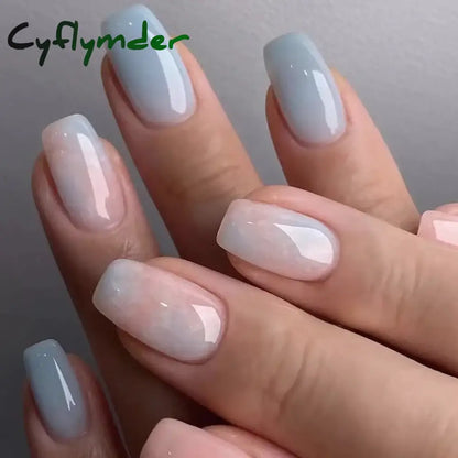 Cyflymder 24PCS Nail Art Fake Nails Long Ballerina Press on False Nails Set Handmade Orange Edge Almond Nail Seamless Removable Capsule