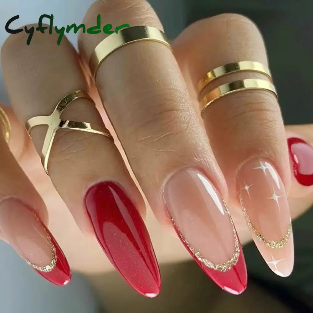 Cyflymder 24PCS Nail Art Fake Nails Long Ballerina Press on False Nails Set Handmade Orange Edge Almond Nail Seamless Removable Capsule