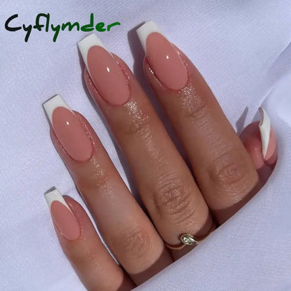 Cyflymder 24PCS Nail Art Fake Nails Long Ballerina Press on False Nails Set Handmade Orange Edge Almond Nail Seamless Removable Capsule